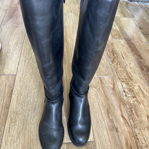 Michael Kors Tall Black Leather Riding Boots Womens Size 5 Zip Designer *Read - Picture 2 of 12